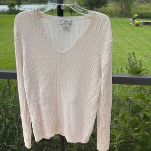 Brooks Brothers 346 Ivory Cable Knit Silk Cashmere V Neck Sweater size medium